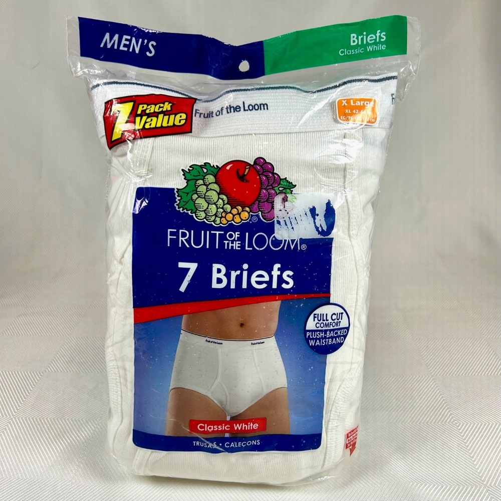 2009 Fruit of the‎ Loom 7 Pk Mens Cotton Briefs Underwear White XL Full Cut NEW